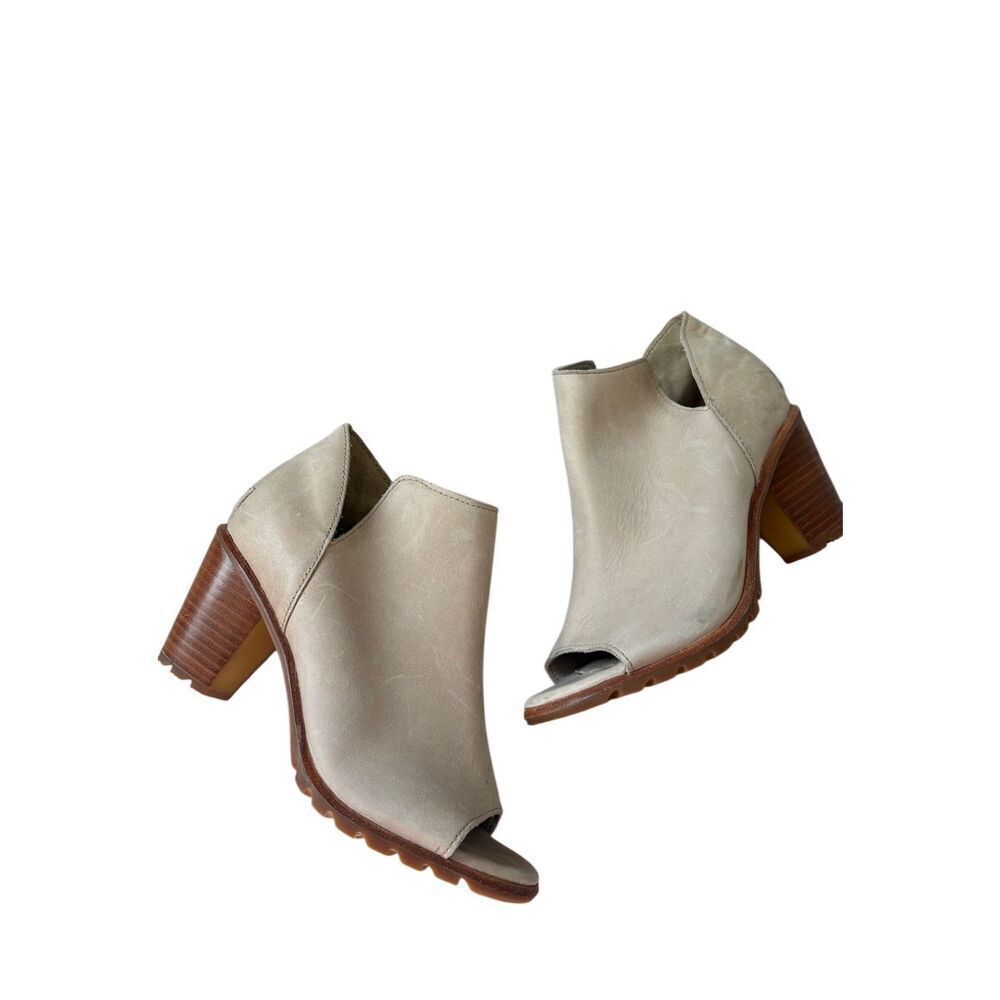 Sorel Nadia Leather Bootie Size 6.5‎ Boots Beige Cream Open Toe
